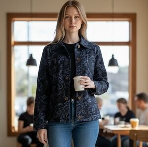 Vintage Paisley Jean Jacket Denim Jacket Gray Black Coat Spring